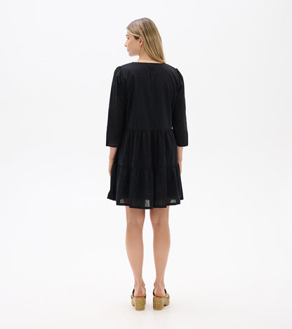 Amira Tiered Dress - Black Swiss Dot