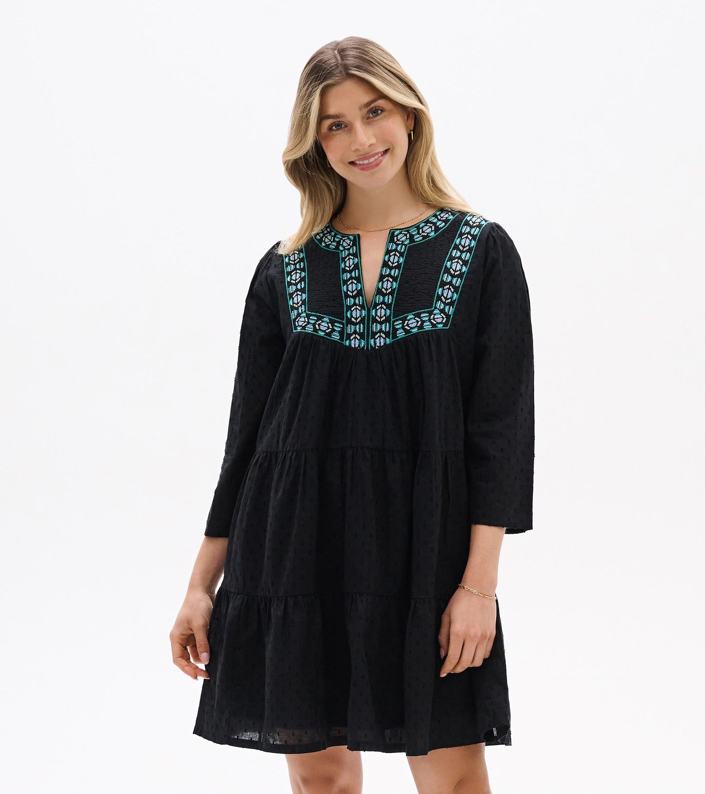 Amira Tiered Dress - Black Swiss Dot