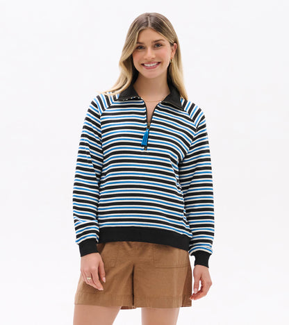 Mock Neck Pullover - Black Stripes