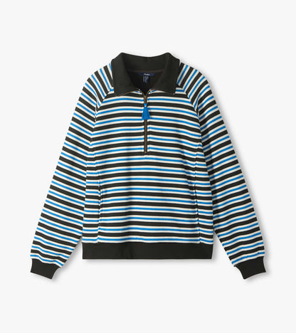 Mock Neck Pullover - Black Stripes