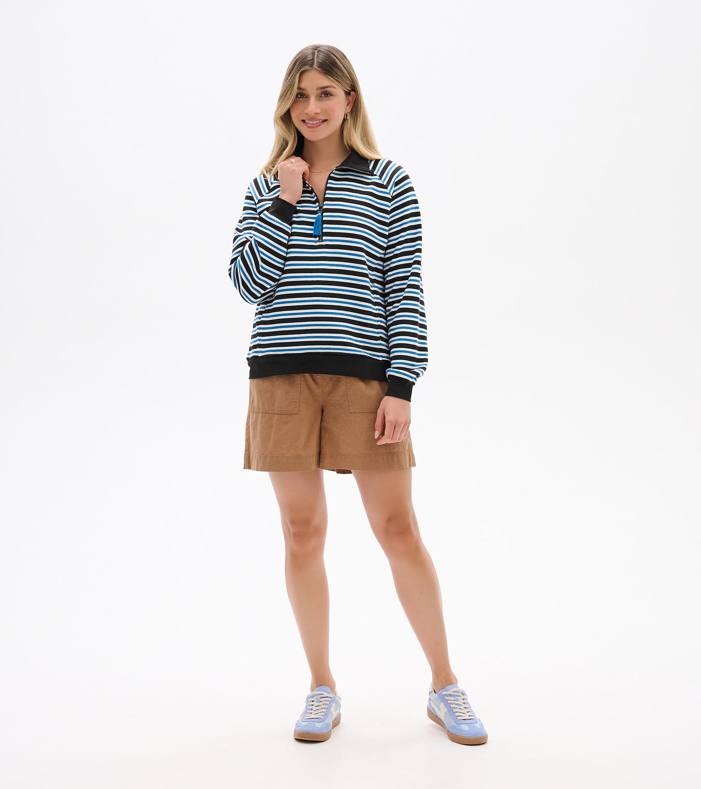 Mock Neck Pullover - Black Stripes