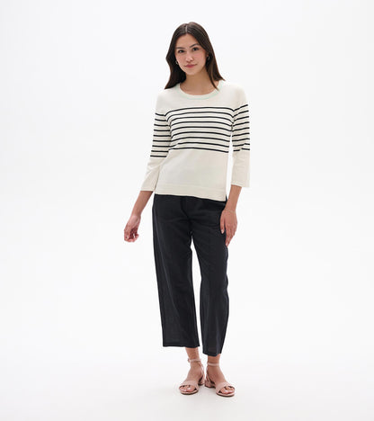 3/4 Sleeve Knit Top - Black Stripes