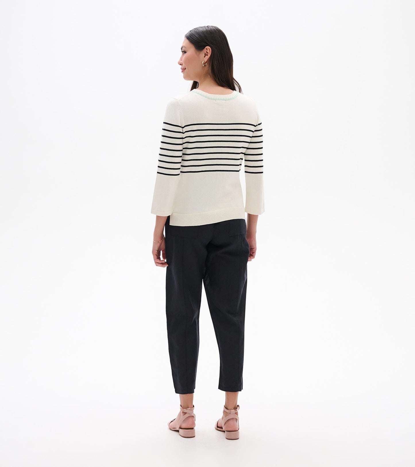 3/4 Sleeve Knit Top - Black Stripes