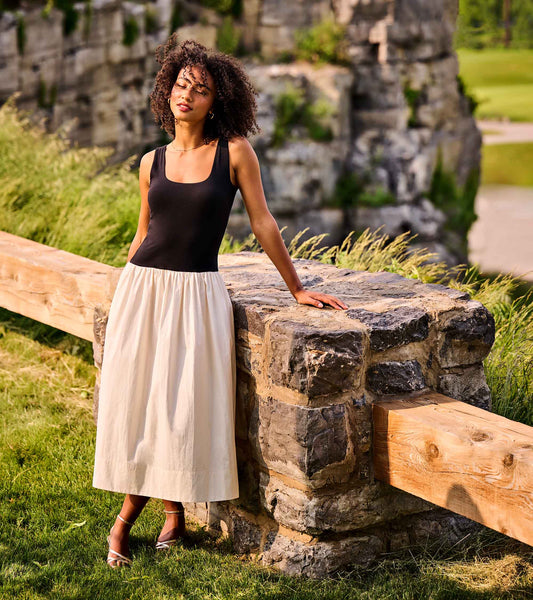 Mix Media Midi Dress - Whisper White and Black