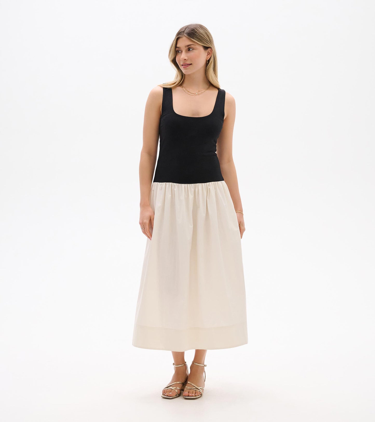 Mix Media Midi Dress - Whisper White and Black