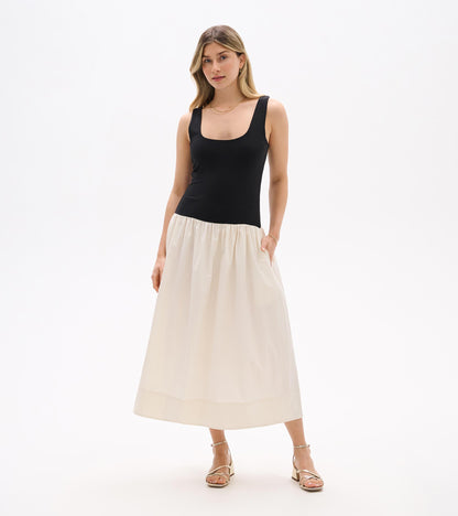 Mix Media Midi Dress - Whisper White and Black