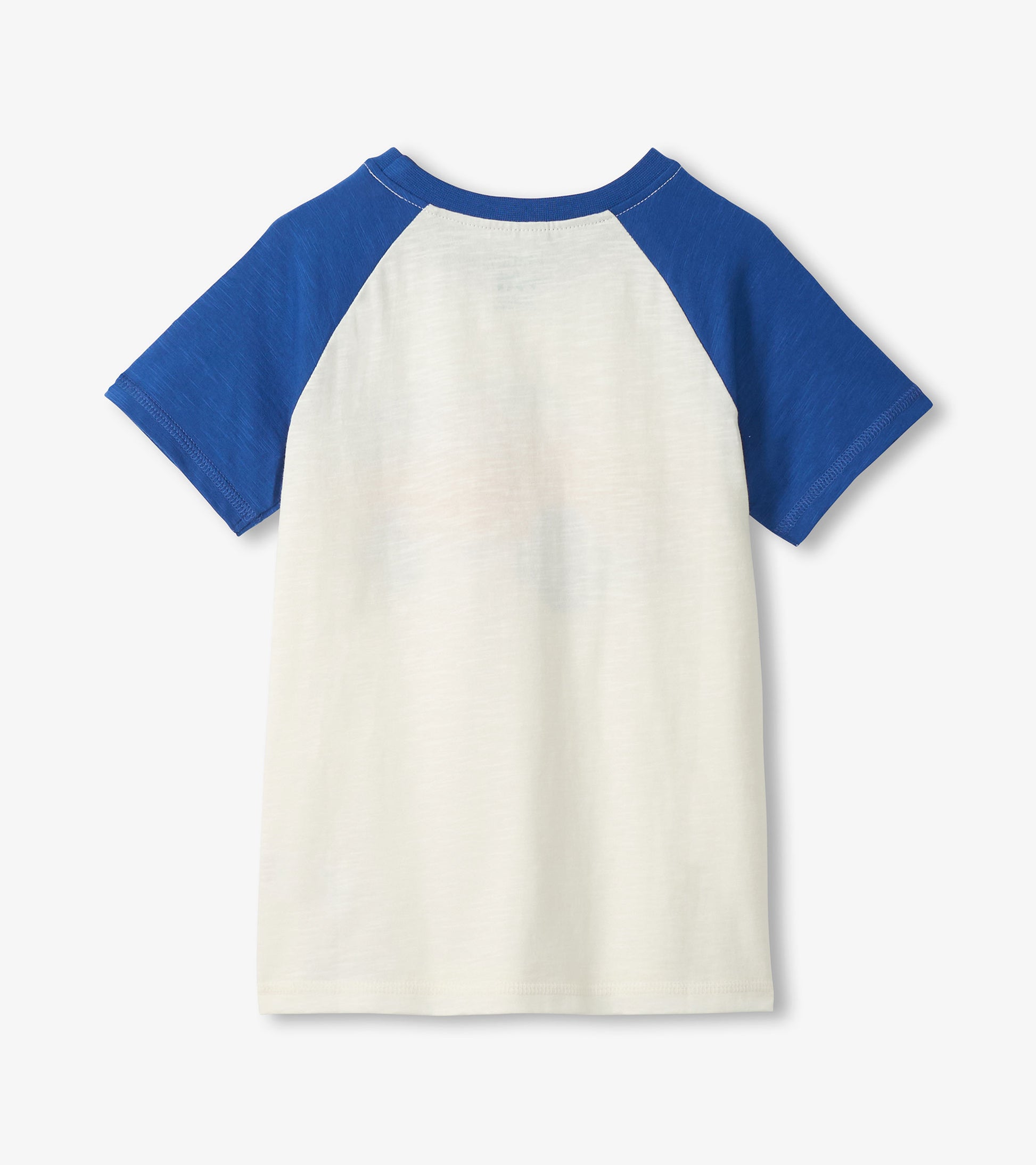 White and blue raglan short-sleeve cotton T-shirt, front view