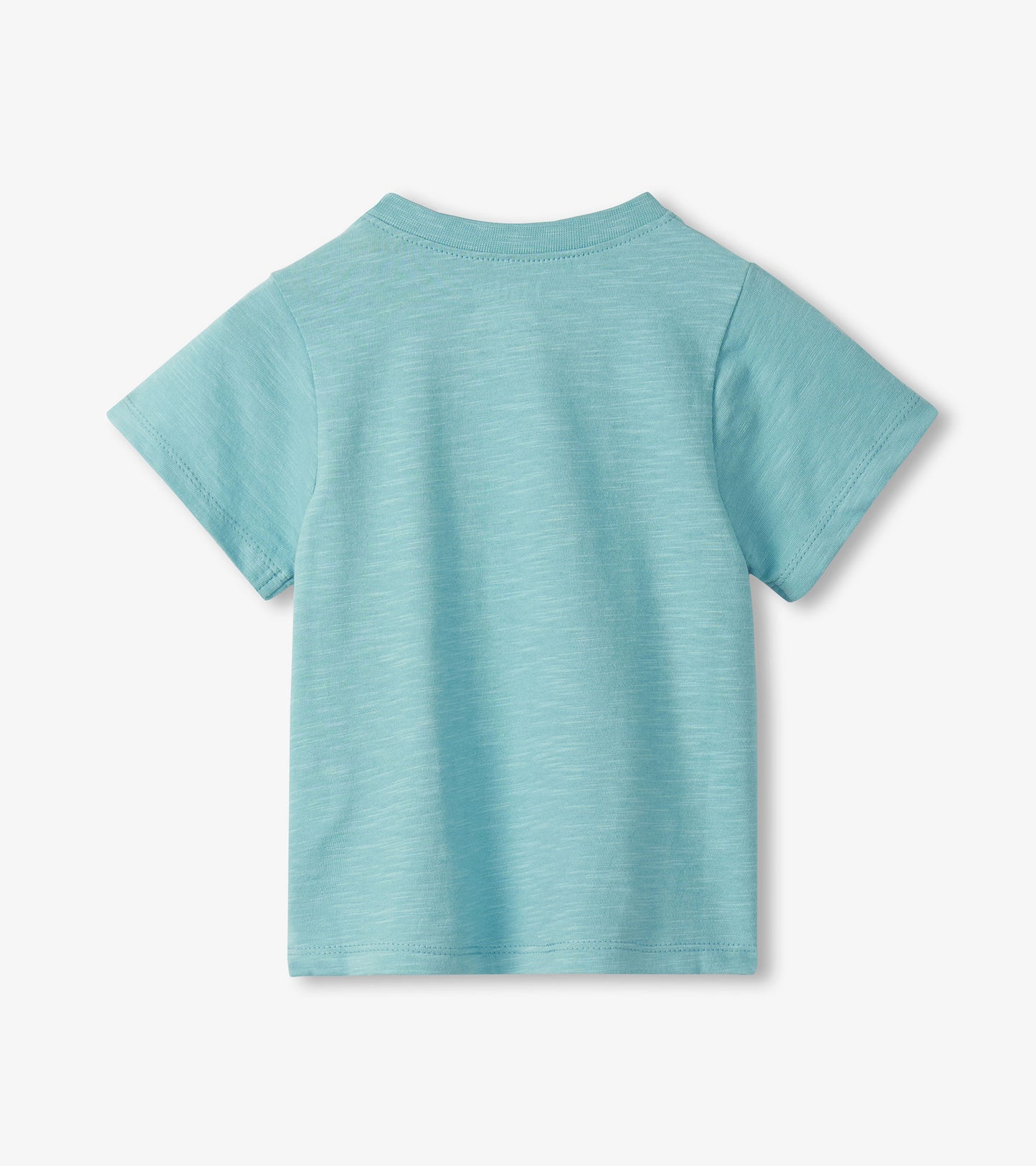 Light blue short-sleeve toddler T-shirt, back view, solid heathered knit fabric