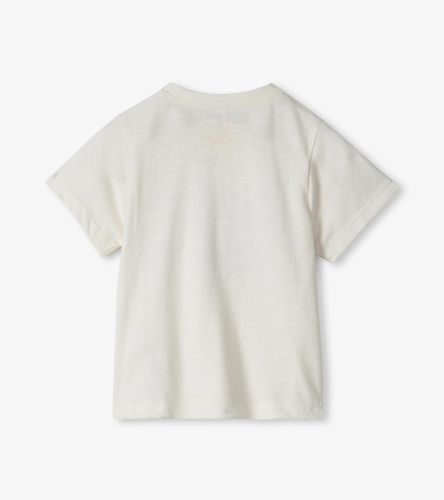 Back of cream short-sleeve toddler T-shirt with a plain crew neck and soft cotton fabric