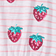 View Girls Strawberry Stripes Cinched Waist Dress - Pink and white striped fabric with three strawberry illustrations