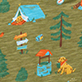 View Baby & Toddler Boys Summer Camping T-Shirt & Shorts Set - Illustrated camping scene with a blue tent, campfire, tall pine tree, backpack, and yellow dog on a beige background