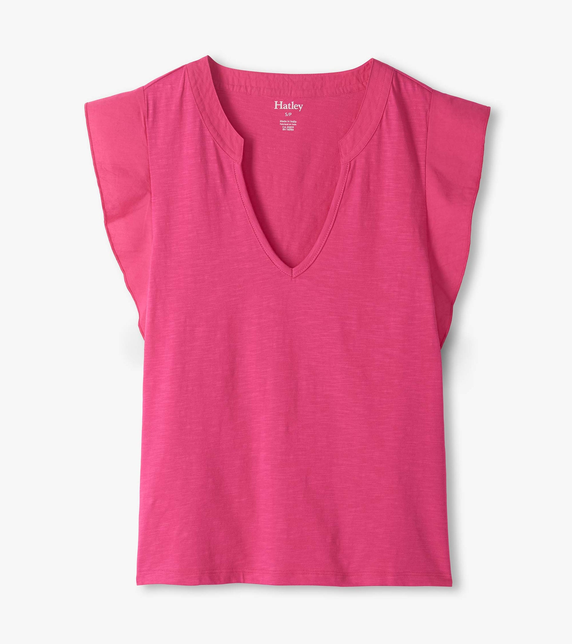 Carmine rose sleeveless V-neck tank top with a relaxed fit and cap sleeves, front view