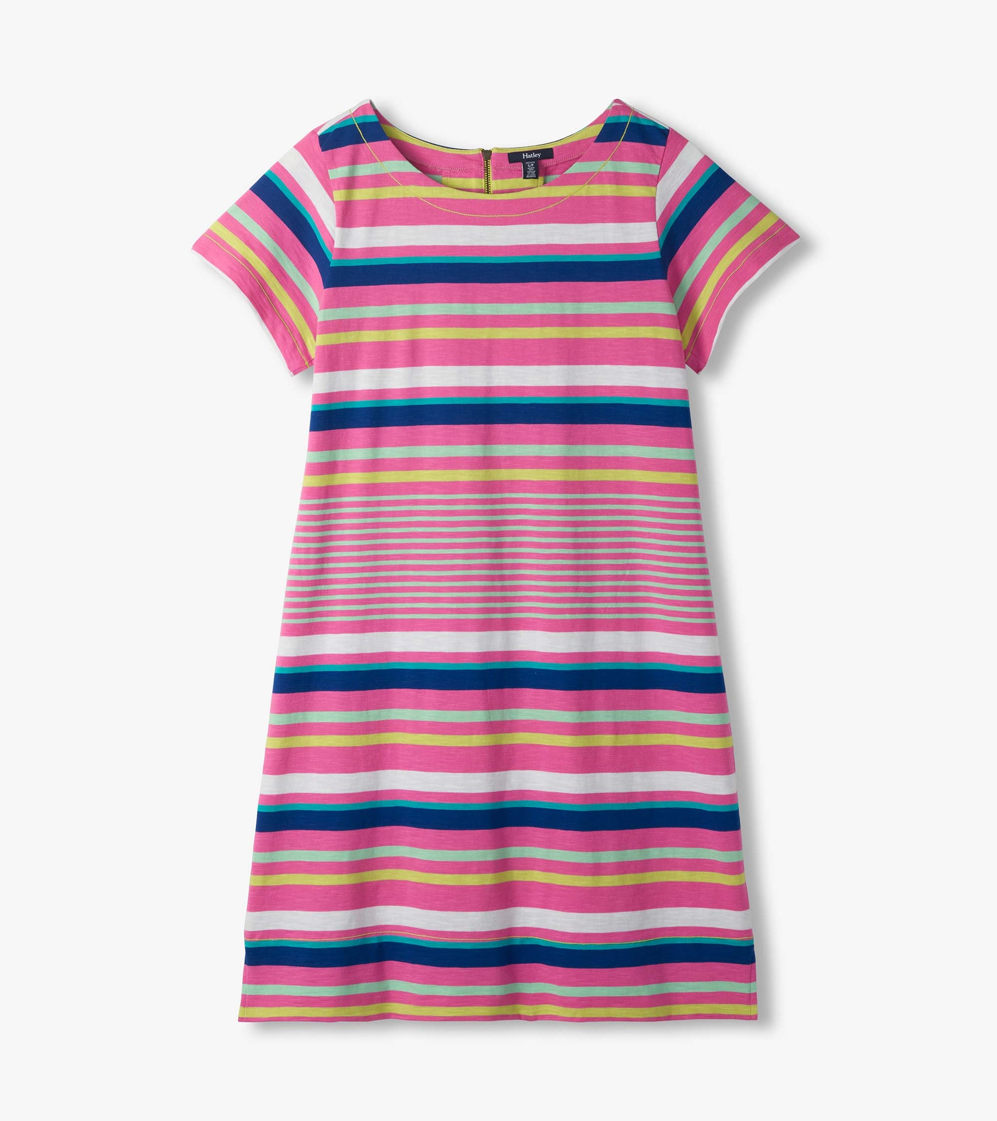 pink striped t shirt dress Pink Stripe Collared V Neck Puff Sleeve T Shirt Dress Formal Affair Boutique