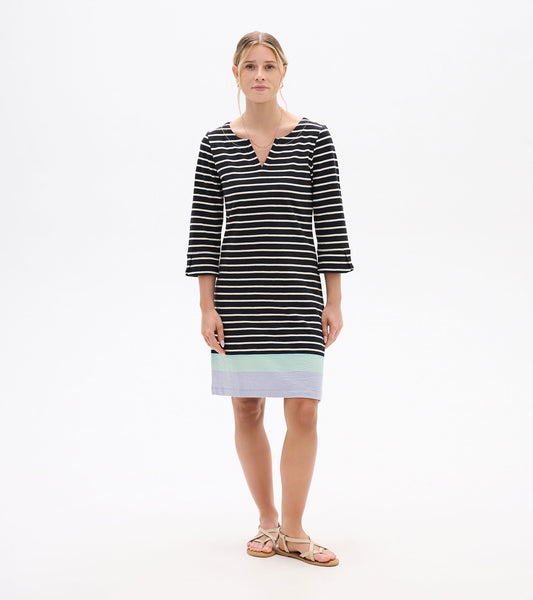 Lily Notch Neck Dress - Caviar Stripes