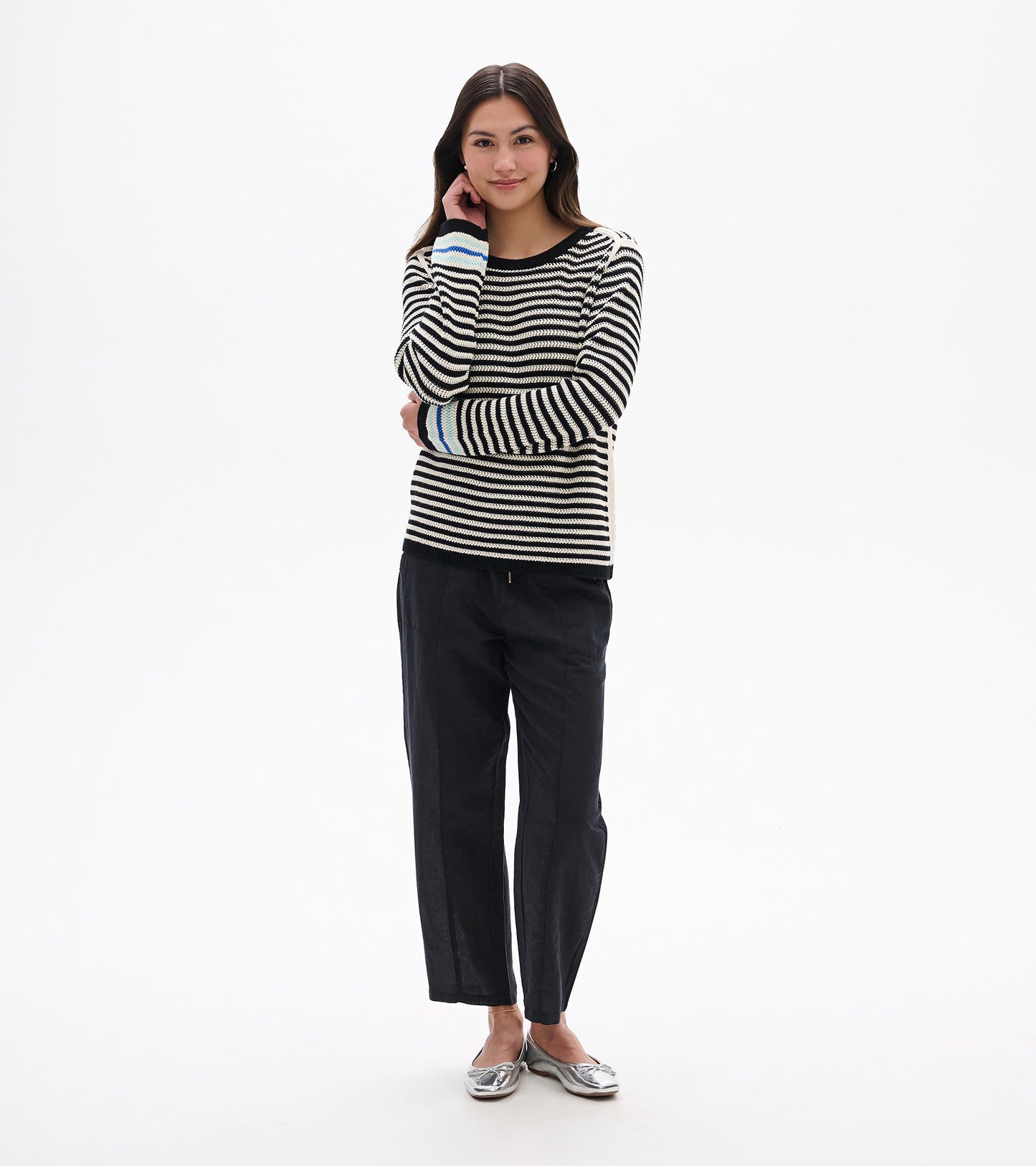 Pointelle Stripe Sweater - Classic Black