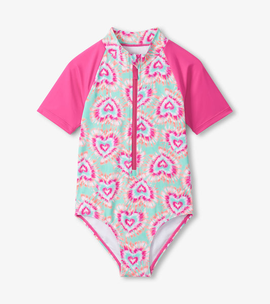 Girls Hearts One-Piece Rashguard Swimsuit
