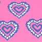 View Girls Heart Burst Umbrella - Three blue and pink heart motifs on a pink background