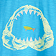 View Boys Shark Raglan T-Shirt - Blue graphic of an open shark mouth with white teeth and a small orange fish inside