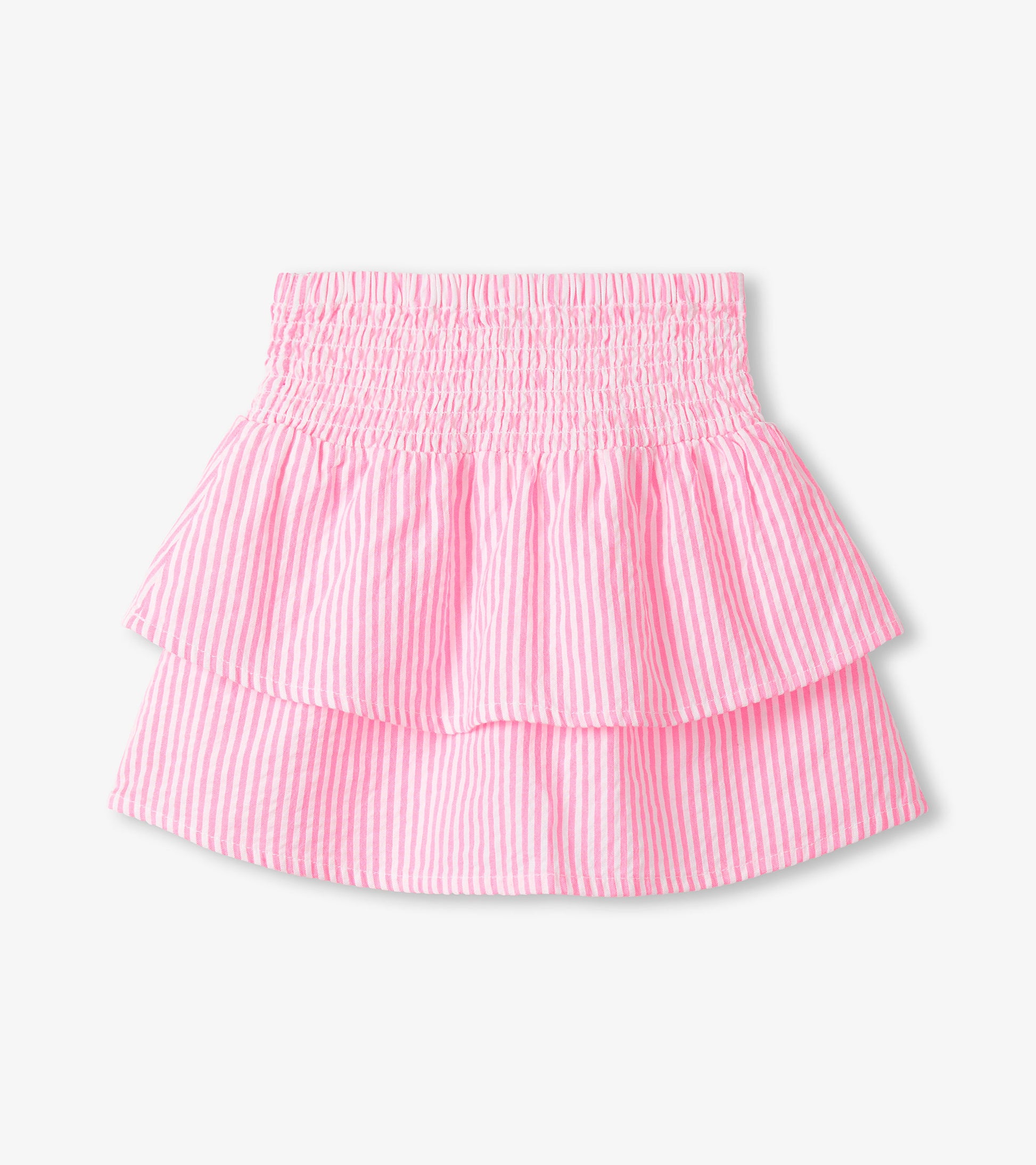 Girls neon pink seersucker striped smocked waist skirt