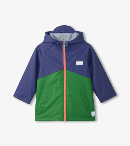 Boys Navy & Green Colorblock Rain Jacket