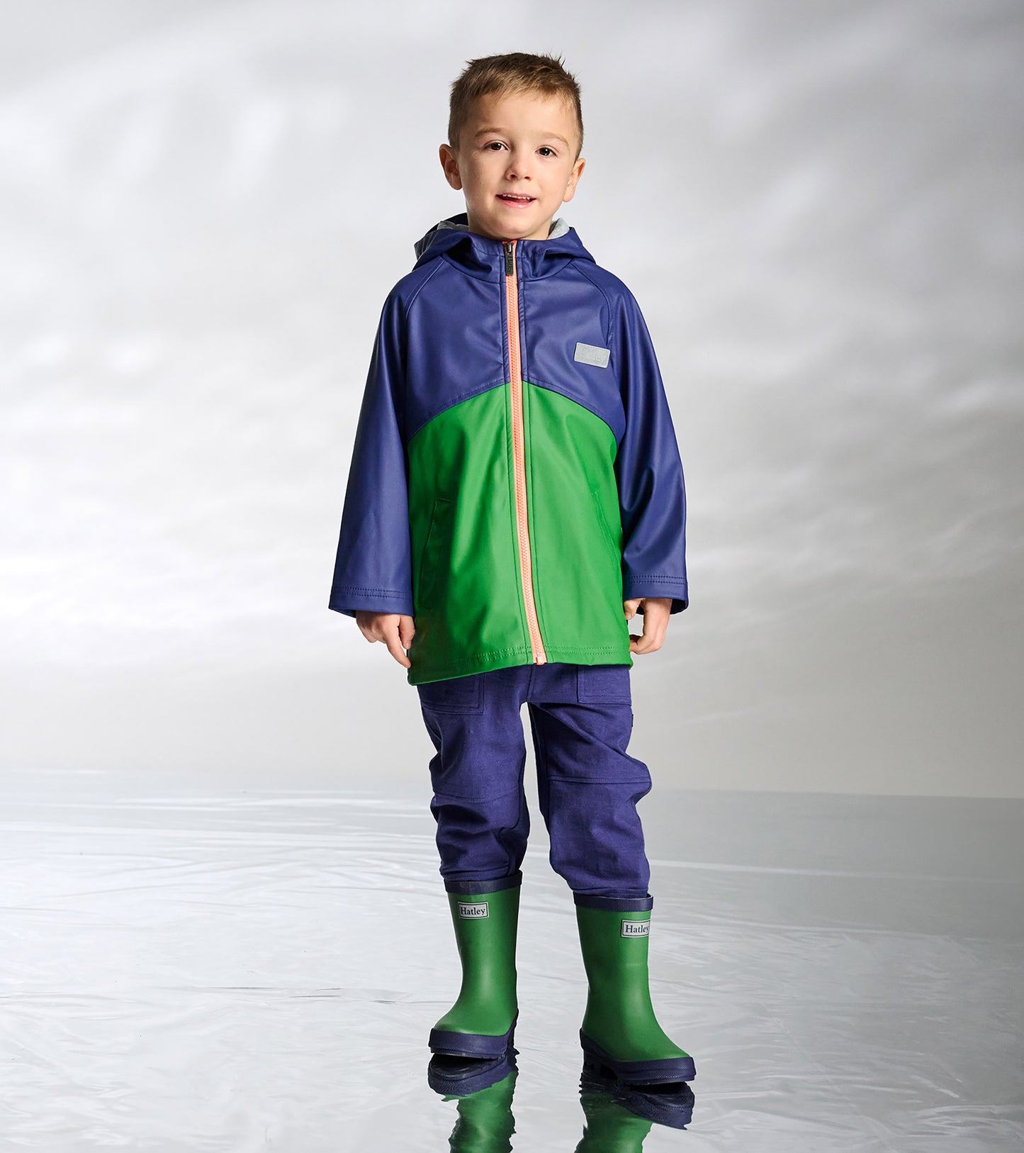 Boys Navy & Green Colorblock Rain Jacket