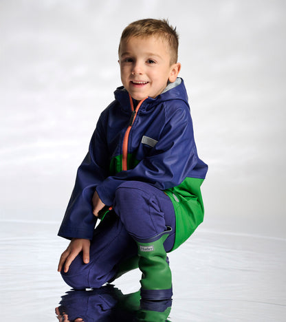 Boys Navy & Green Colorblock Rain Jacket