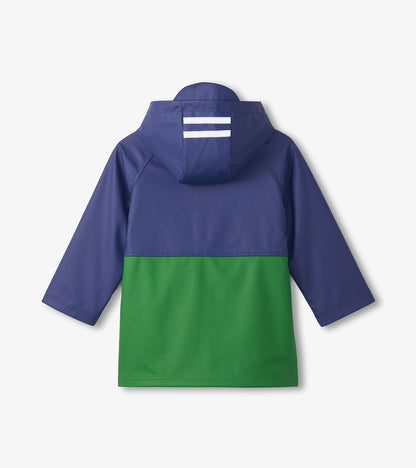 Boys Navy & Green Colorblock Rain Jacket