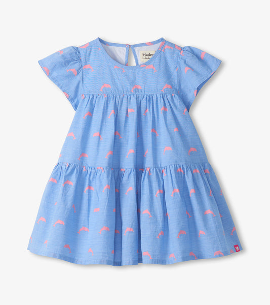 Baby & Toddler Girls Little Pink Dolphins Oxford Woven Cake Puff Dress