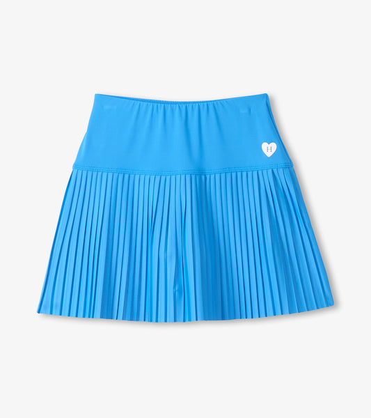 Blue girls pleated sporty skort with a small heart logo on the front