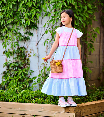 Girls Mixed Seersucker Strappy Midi Dress