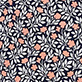 View Lily Notch Neck Dress - Mini Vines - Repeating floral pattern with peach, white, and gray leaves on a dark background