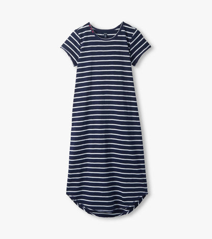 Midi Tee Shirt Dress - Navy and White Stripes