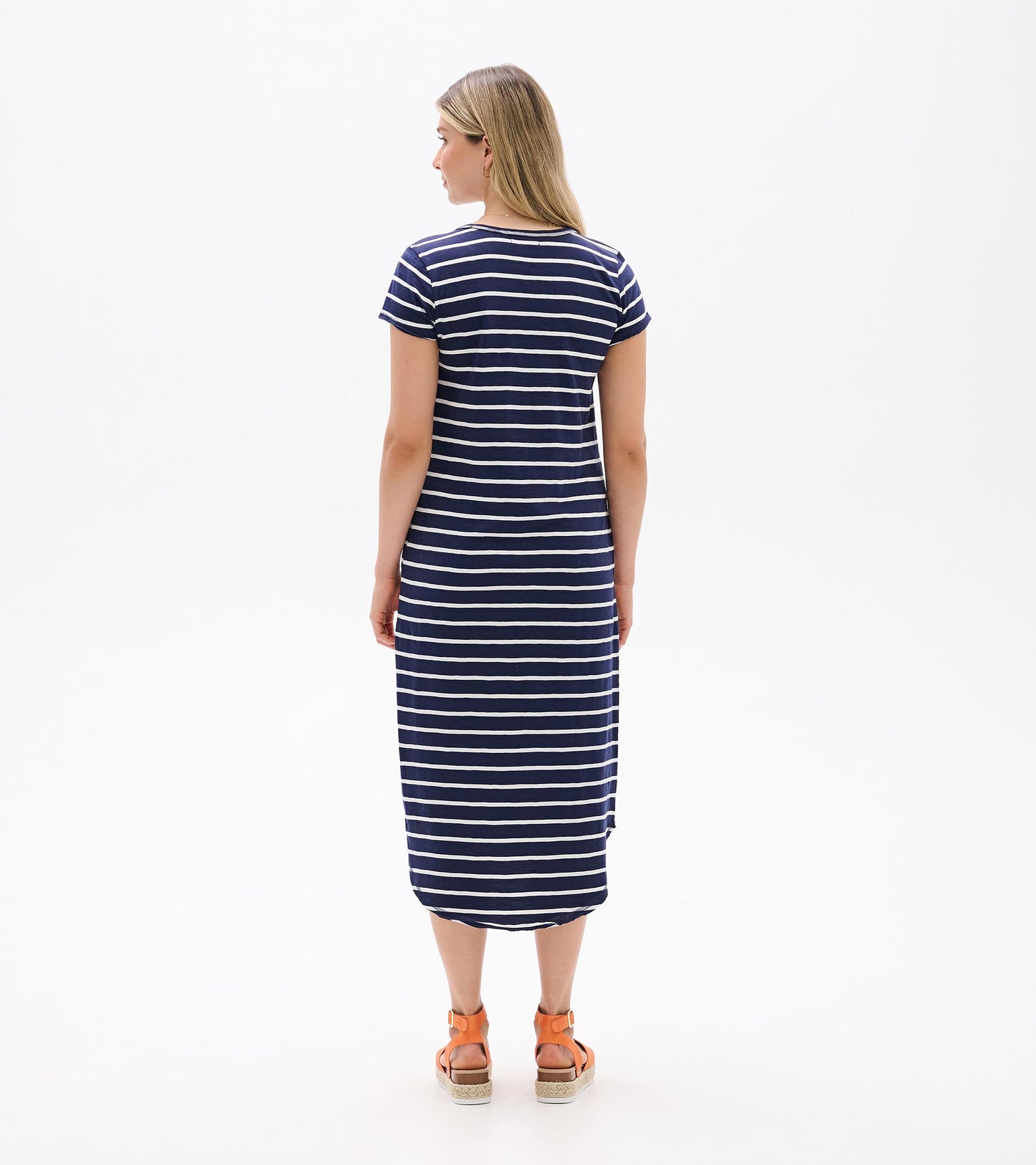 Midi Tee Shirt Dress - Navy and White Stripes