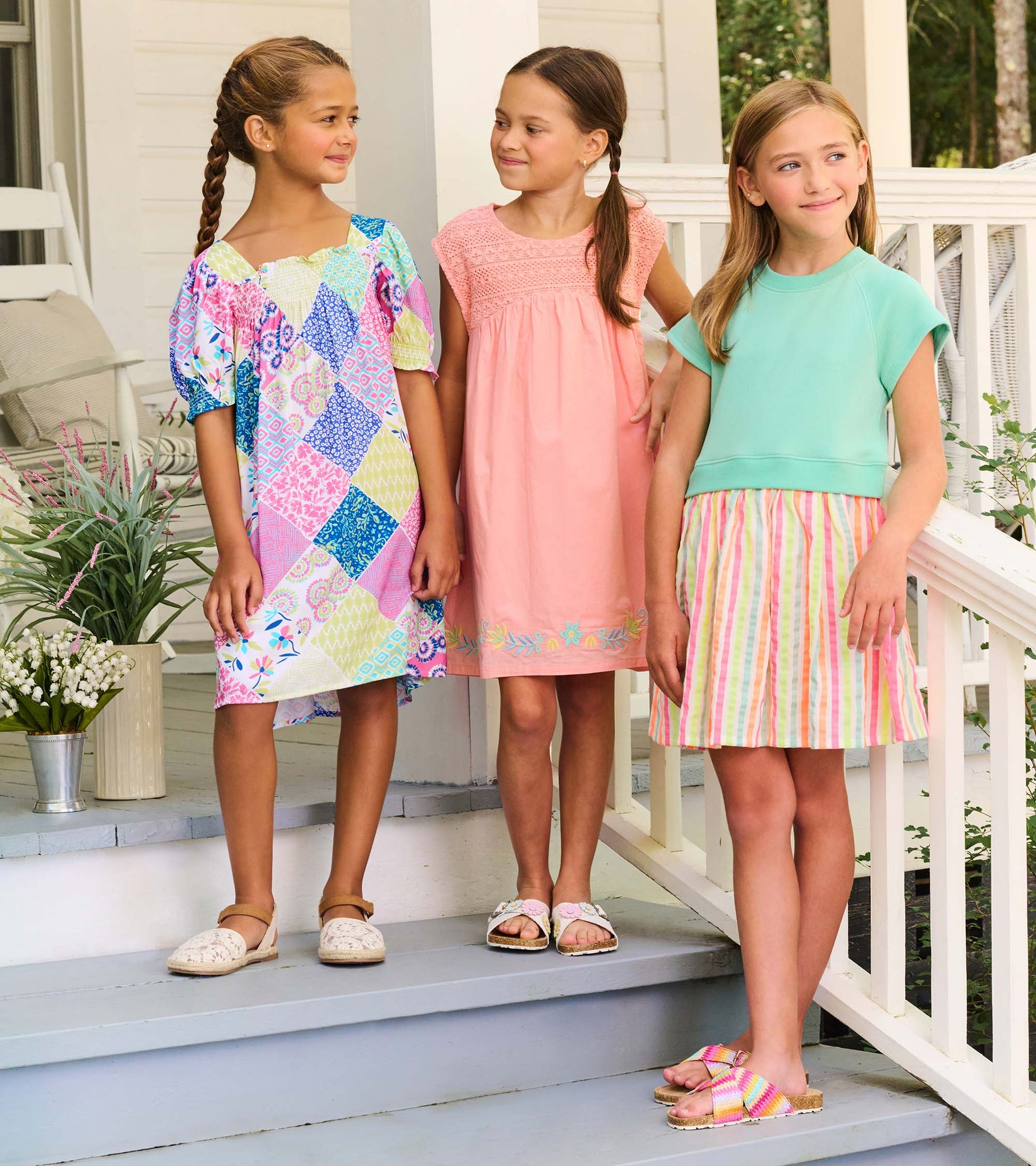 Girls Neon Summer Mixed Fabric Dress