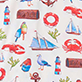 View Baby Boys Painted Seascape Bamboo Sleeper - Pattern of colorful travel icons including planes, landmarks, a passport, and stamps on a white background