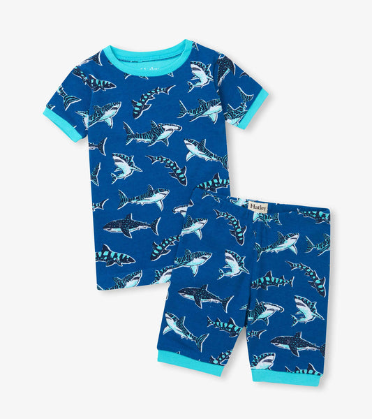 Boys Patterned Sharks Cotton Short Pajama Set
