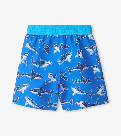 Boys Patterned Sharks Swim Trunks