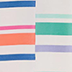 View Pleated Sleeve Midi Dress - Offset Stripes - Stack of horizontal colored stripes in blue, coral, mint, and gray