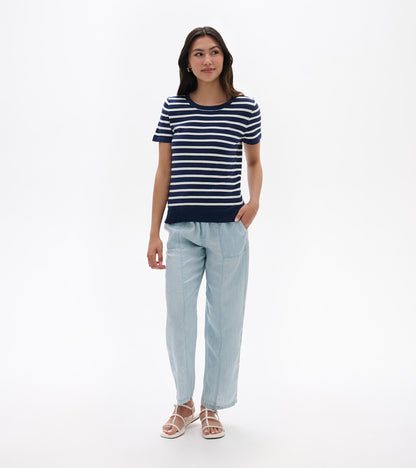 Simone Knit Tee - Navy & White Stripes