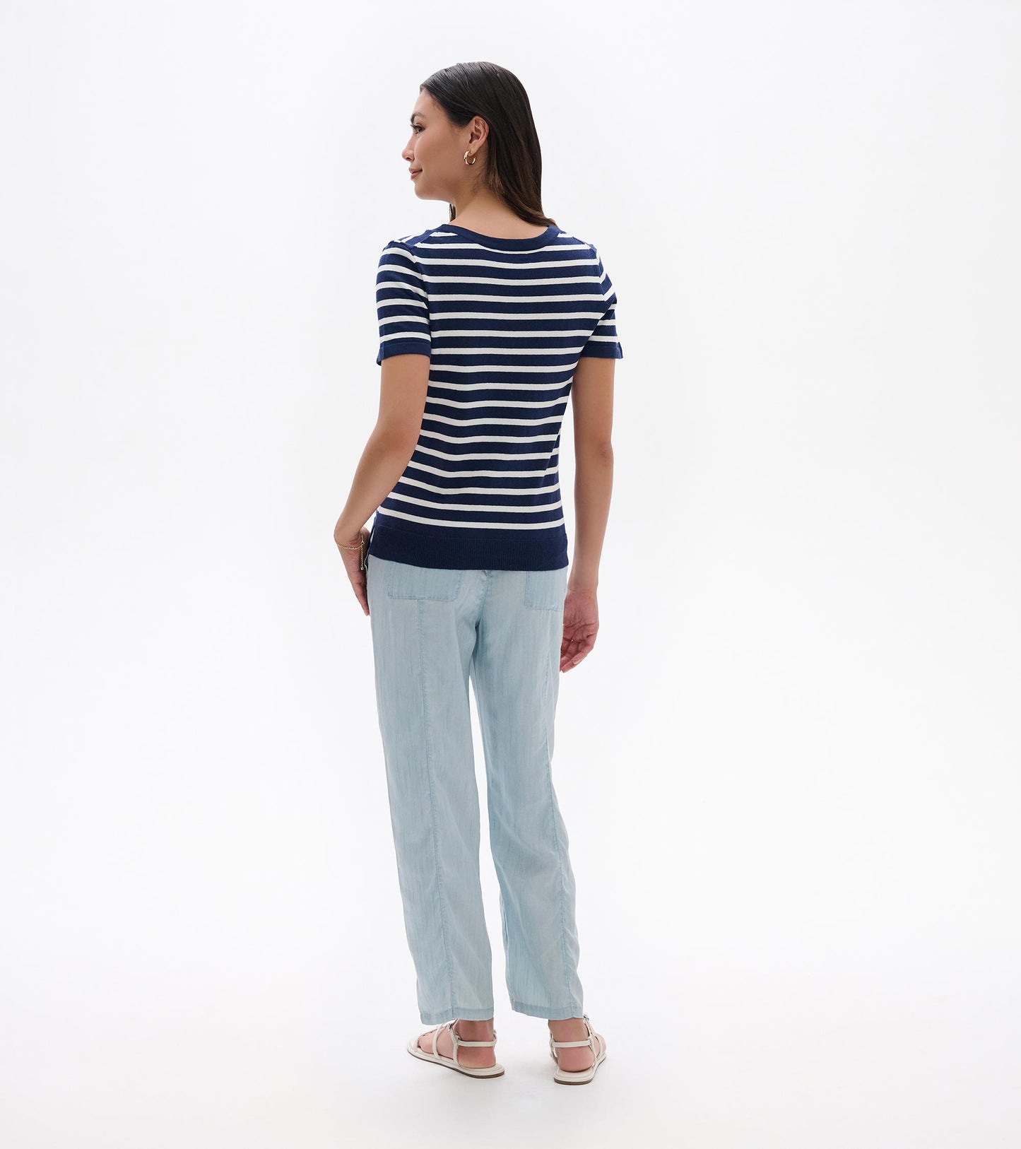 Simone Knit Tee - Navy & White Stripes