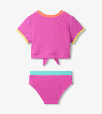 Girls Hot Pink Tie-Front Two-Piece Swimsuit