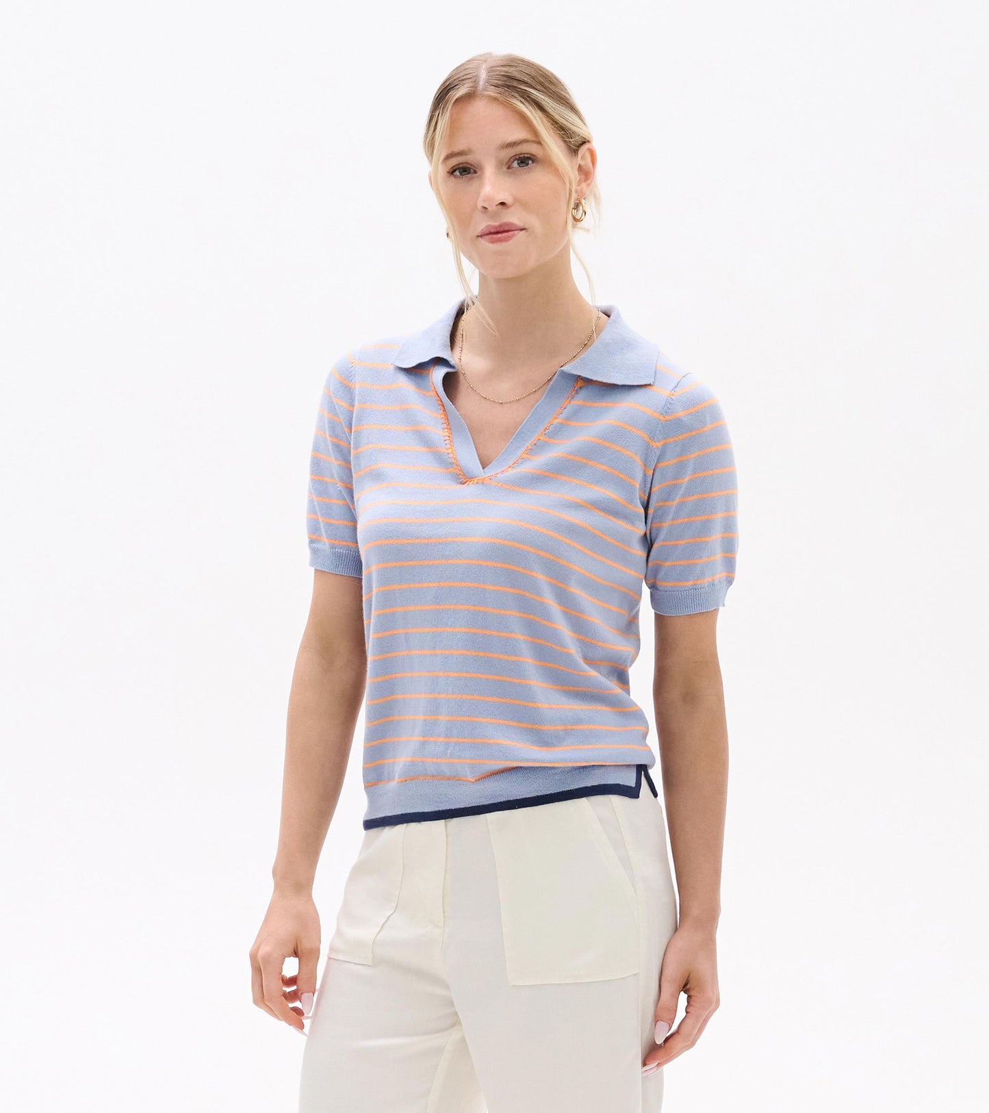 Johnny Collar Top - Serenity Stripe