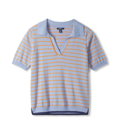 Johnny Collar Top - Serenity Stripe