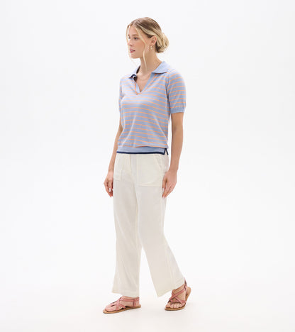 Johnny Collar Top - Serenity Stripe