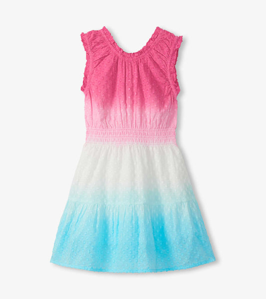 blue and pink tie dye dress Girls Summer Garden Dip Gathered or stitching are a Bust:48 Luxorious Navy Blue Islamic pattern_Hollow Out