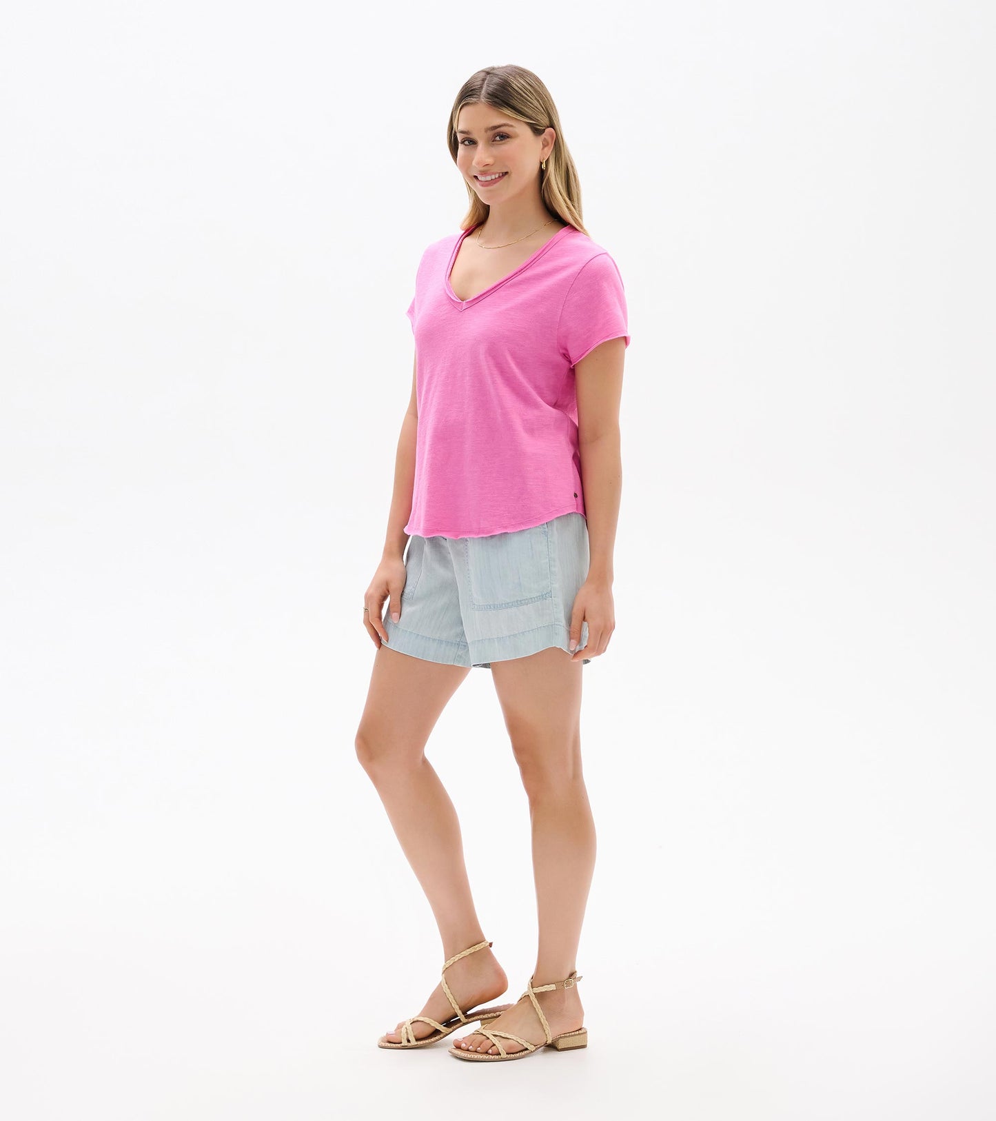 Sadie V-Neck Tee - Super Pink