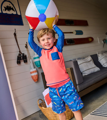 Boys Coral & Navy Long Sleeve Rashguard