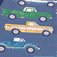 View Boys Trucks Umbrella - Three illustrated vintage-style cars in white, yellow, and blue on a blue background