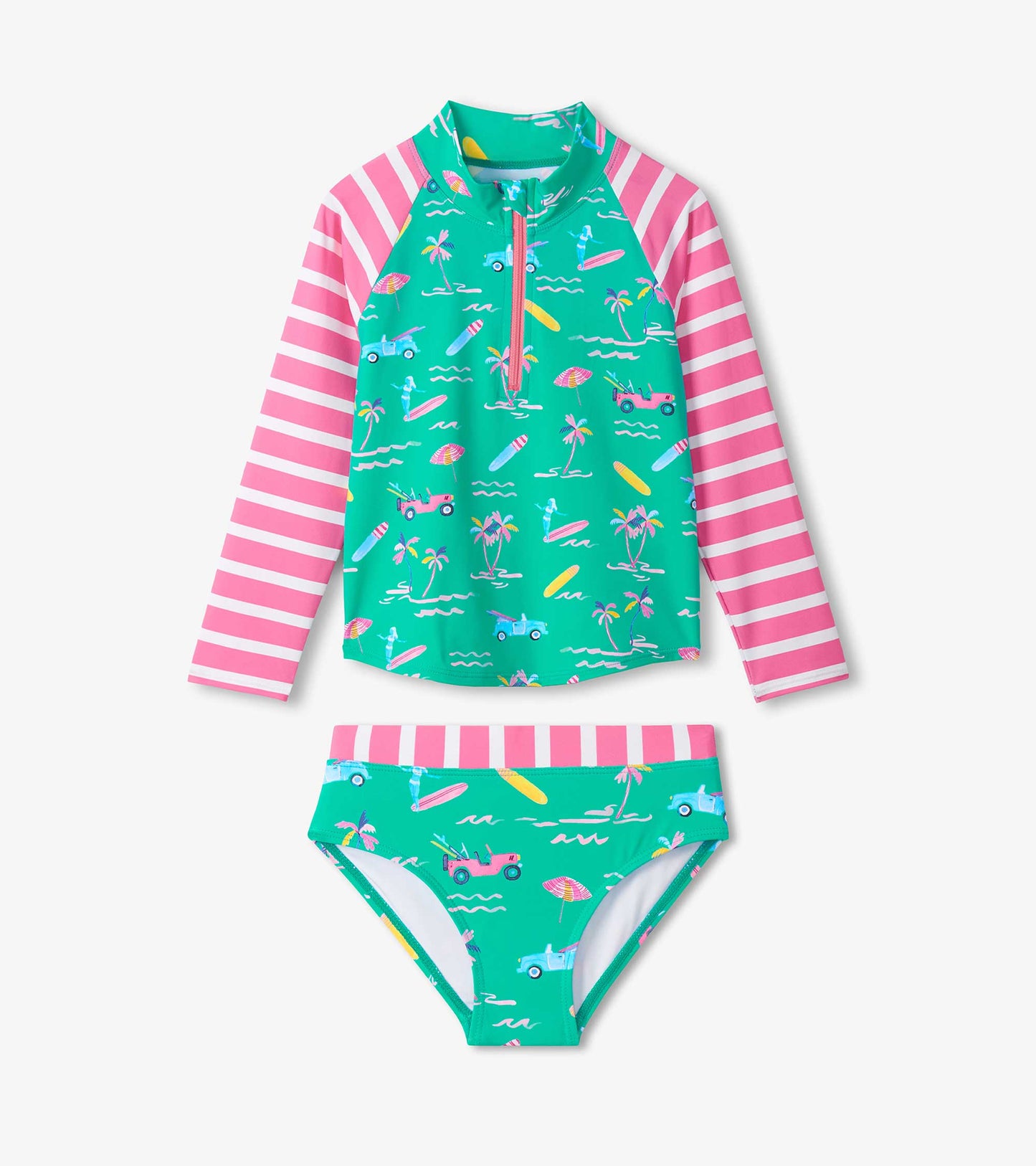 Girls Tropical Long Sleeve Two-Piece Rashguard Swimsuit