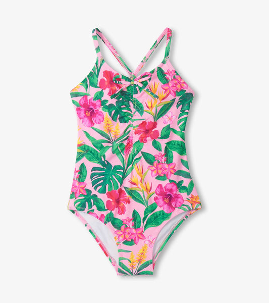 Girls Tropical Flowers One-Piece Swimsuit